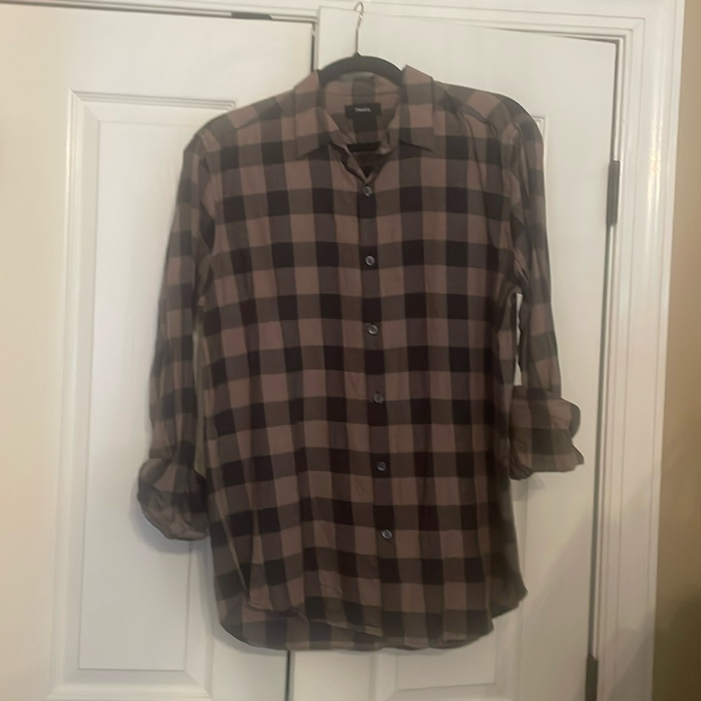Theory button down black and brown.